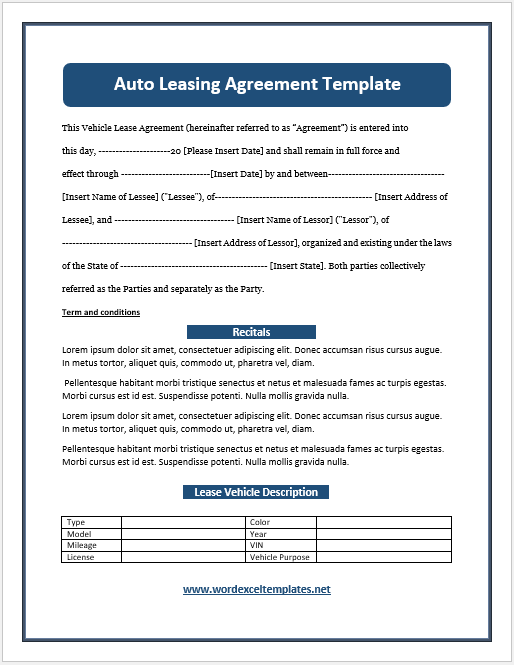 Auto Leasing Agreement Template 01,,,