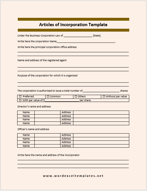 Free Articles of Incorporation Template 02....