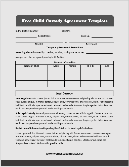 Free Child Custody Agreement Template 01....