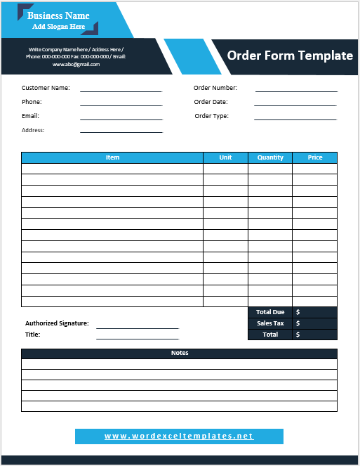 Free Order Forms Template 01....