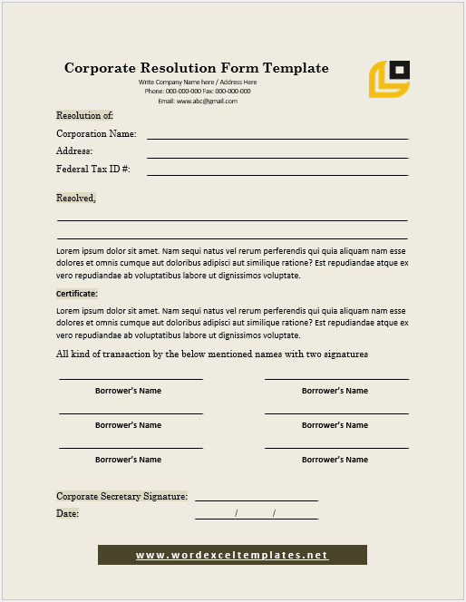 Corporate Resolution Forms Template 02.....