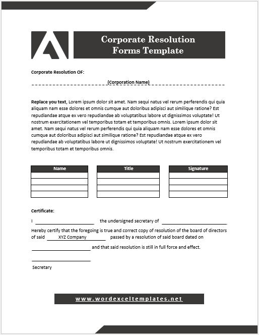 Corporate Resolution Forms Template.