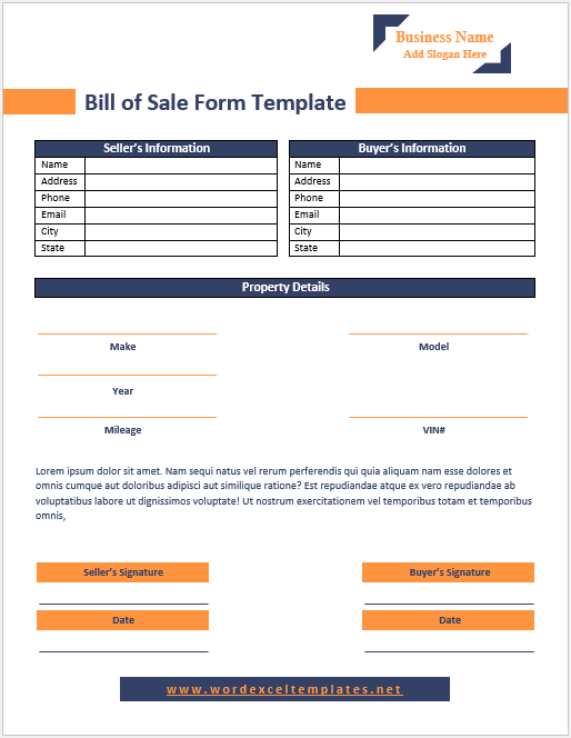 Free Bill of Sale Forms Template 02....