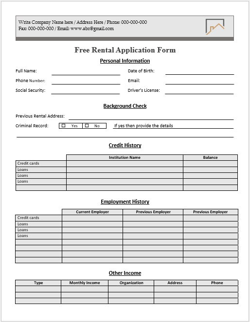 Free Rental Application Form 01...