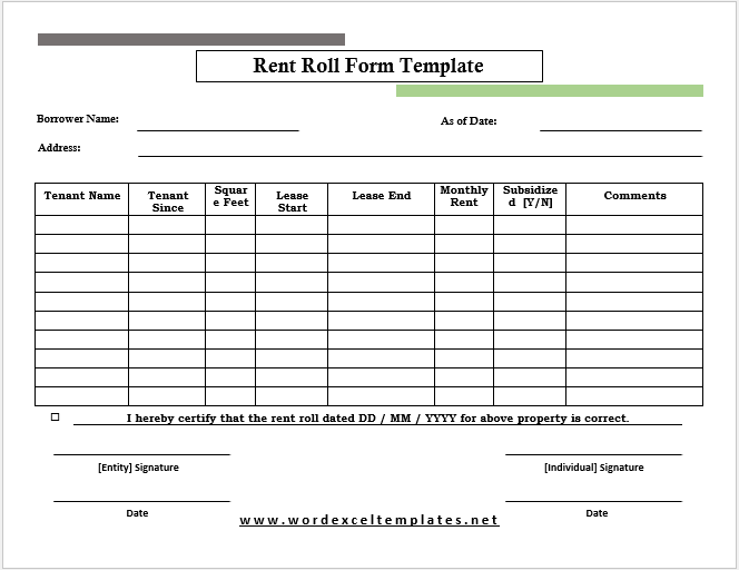 Free Rent Roll Form Template 01,,,
