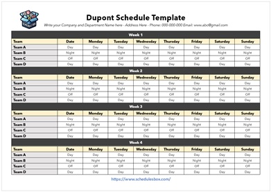 Dupont Schedule Template Monthly Team Plan