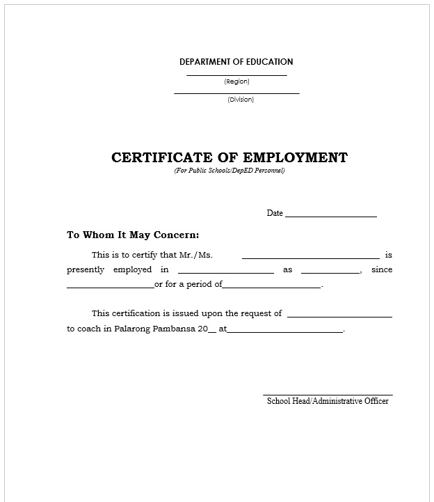 Certificate of Employment Letter