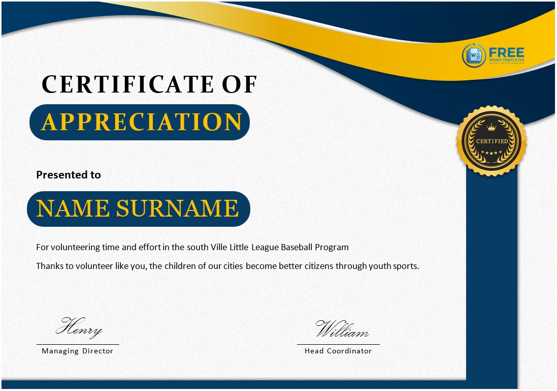 Appreciation Certificate Template