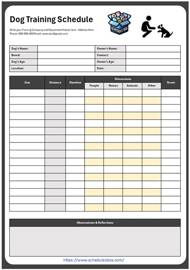 Dog Training Schedule Template Distractions
