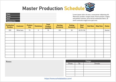 Master Production Schedule Template