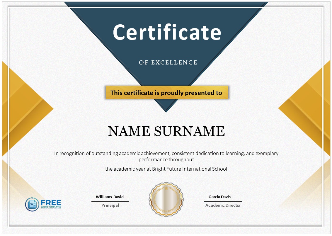 Certificate of Excellence Template