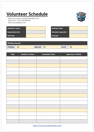 Volunteer Schedule Template Social Work