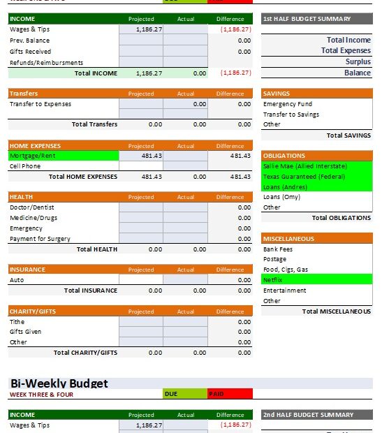 Monthly Budget Sheet