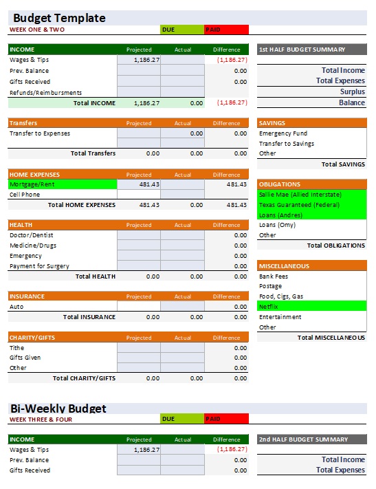 Monthly Budget Sheet