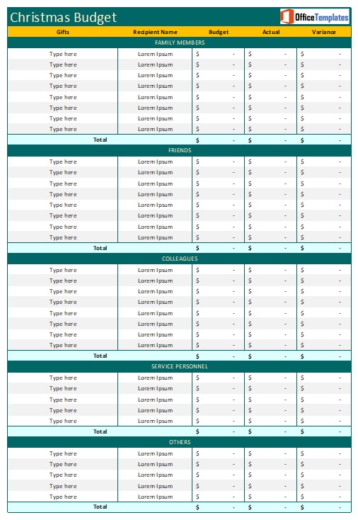 Christmas budget template