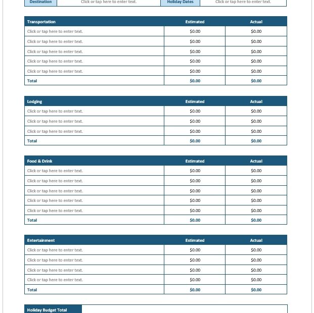 Holiday Budget Sheet in Excel