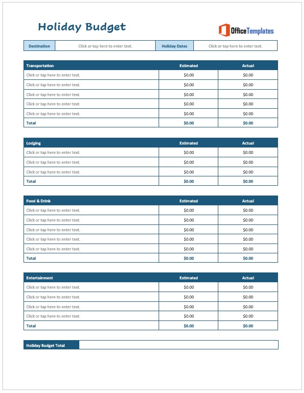 Holiday Budget Sheet in Excel