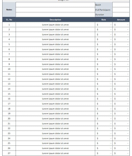Training Budget Template