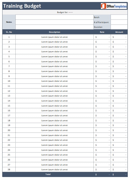Training Budget Template
