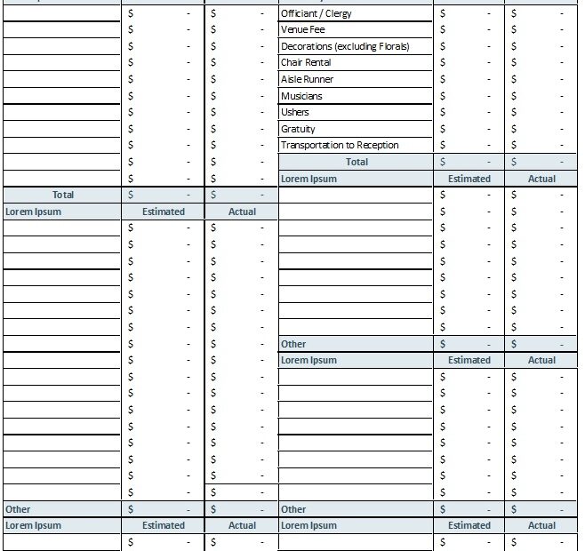 wedding budget template