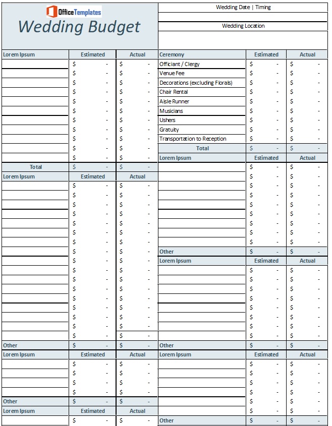 wedding budget template